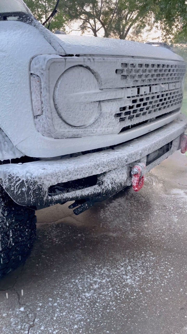 Ford Bronco covered in foam during a hand wash by LV Auto Detailing in Hays, Kansas